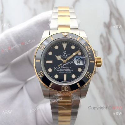  Clone Rolex Submariner Two Tone Black Ceramic Watch 3135